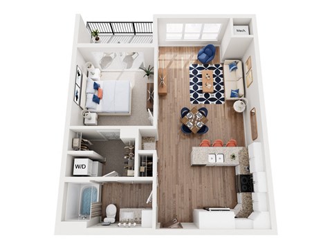 Floor plan for 1 bed, 1 bath, 795 sqft